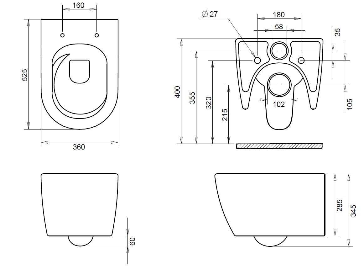 Specifikace a rozměry toalety MY3